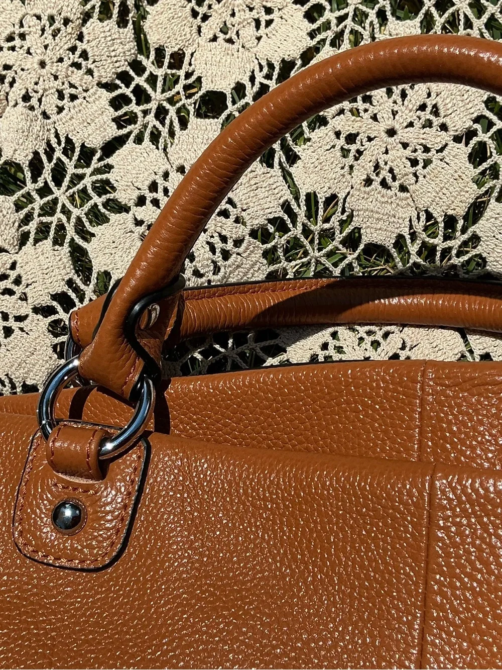 Kattee Genuine Leather Pebbled Tote Satchel Camel Brown Shoulder Crossbody Bag